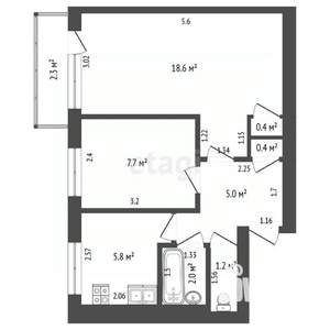 2-к квартира, на длительный срок, 42м2, 4/5 этаж