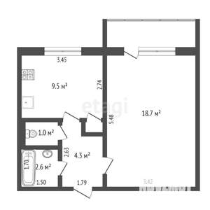 1-к квартира, на длительный срок, 30м2, 8/9 этаж