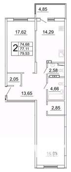 2-к квартира, вторичка, 80м2, 17/27 этаж