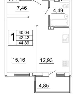 1-к квартира, строящийся дом, 45м2, 3/26 этаж