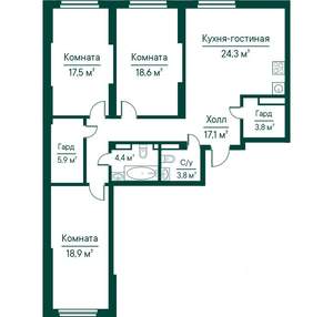 3-к квартира, строящийся дом, 114м2, 4/29 этаж