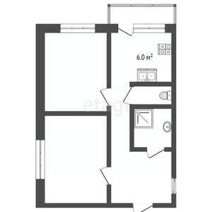 2-к квартира, вторичка, 51м2, 2/3 этаж