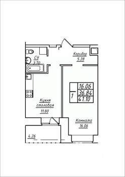 1-к квартира, строящийся дом, 41м2, 3/17 этаж