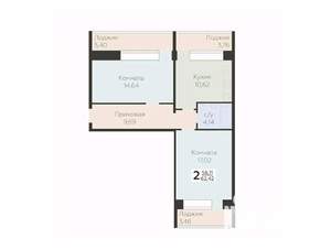 2-к квартира, вторичка, 62м2, 9/12 этаж