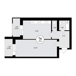 1-к квартира, вторичка, 56м2, 6/8 этаж