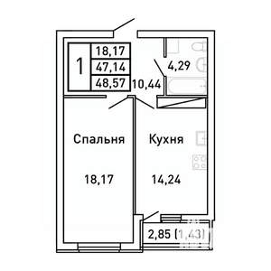 1-к квартира, вторичка, 49м2, 21/25 этаж