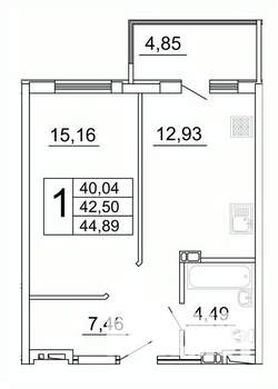 1-к квартира, строящийся дом, 45м2, 21/27 этаж