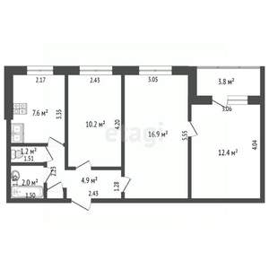 3-к квартира, вторичка, 55м2, 9/9 этаж