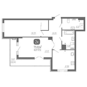 2-к квартира, вторичка, 75м2, 12/22 этаж