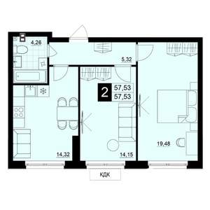 2-к квартира, вторичка, 58м2, 2/15 этаж