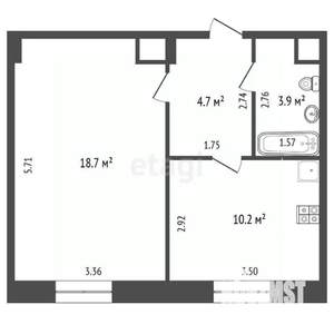 1-к квартира, вторичка, 38м2, 4/4 этаж