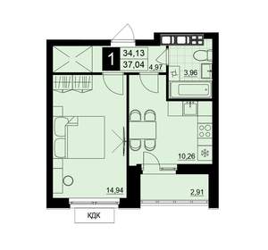 1-к квартира, вторичка, 36м2, 7/15 этаж