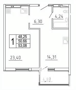 1-к квартира, строящийся дом, 53м2, 14/27 этаж