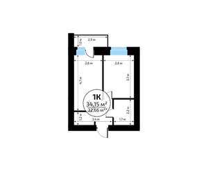 1-к квартира, вторичка, 34м2, 3/18 этаж