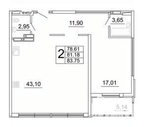 2-к квартира, строящийся дом, 84м2, 20/27 этаж