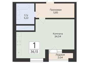Студия квартира, вторичка, 36м2, 15/24 этаж