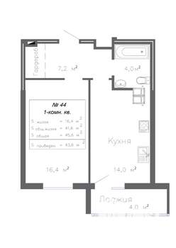 1-к квартира, вторичка, 44м2, 8/20 этаж