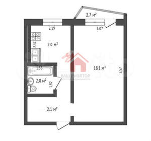 1-к квартира, вторичка, 30м2, 6/9 этаж