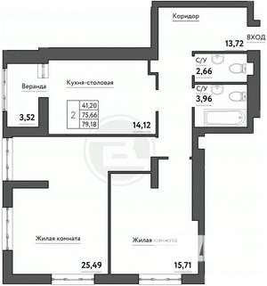 2-к квартира, строящийся дом, 79м2, 9/21 этаж