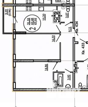 2-к квартира, вторичка, 63м2, 19/24 этаж
