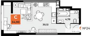 Студия квартира, вторичка, 35м2, 4/23 этаж