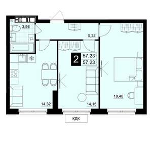 2-к квартира, вторичка, 57м2, 4/15 этаж