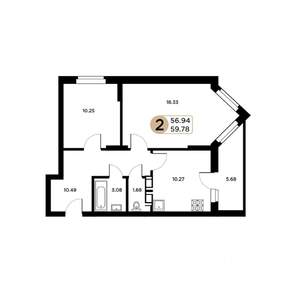 2-к квартира, строящийся дом, 57м2, 2/26 этаж