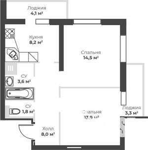 2-к квартира, вторичка, 57м2, 26/32 этаж