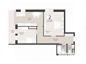 2-к квартира, вторичка, 64м2, 13/17 этаж