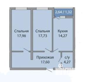 2-к квартира, вторичка, 73м2, 23/26 этаж