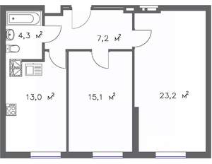 2-к квартира, строящийся дом, 65м2, 3/20 этаж