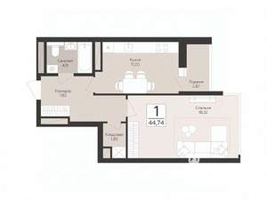 1-к квартира, вторичка, 45м2, 12/17 этаж