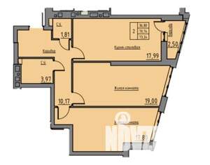 2-к квартира, строящийся дом, 74м2, 10/21 этаж
