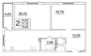 2-к квартира, строящийся дом, 80м2, 5/27 этаж