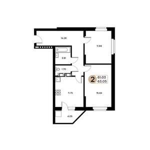 2-к квартира, строящийся дом, 63м2, 21/26 этаж