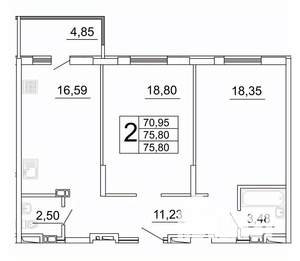 2-к квартира, строящийся дом, 76м2, 12/27 этаж