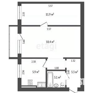 2-к квартира, вторичка, 43м2, 3/5 этаж