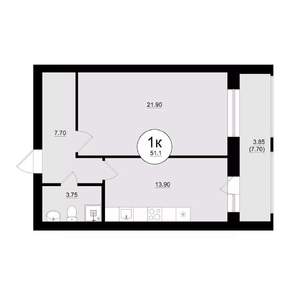 1-к квартира, вторичка, 51м2, 8/8 этаж