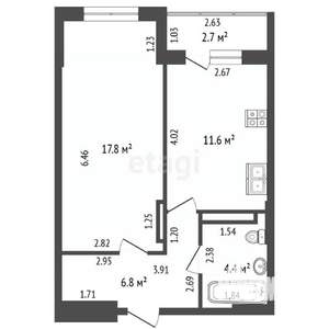 1-к квартира, вторичка, 41м2, 14/24 этаж