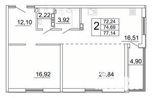 2-к квартира, строящийся дом, 78м2, 15/27 этаж