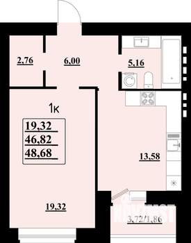 1-к квартира, строящийся дом, 49м2, 3/8 этаж