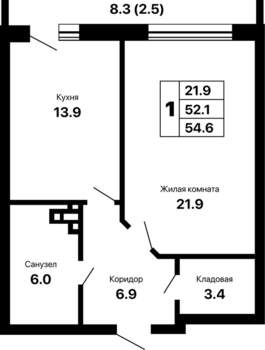1-к квартира, вторичка, 55м2, 7/16 этаж