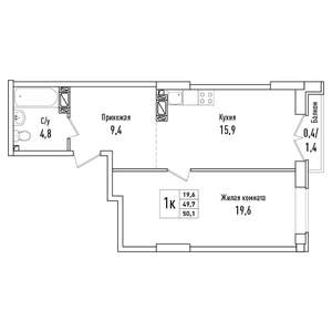 1-к квартира, вторичка, 50м2, 4/6 этаж