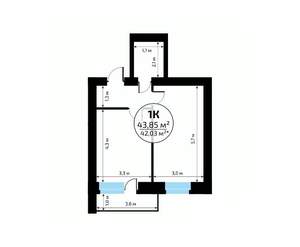 1-к квартира, вторичка, 44м2, 7/18 этаж