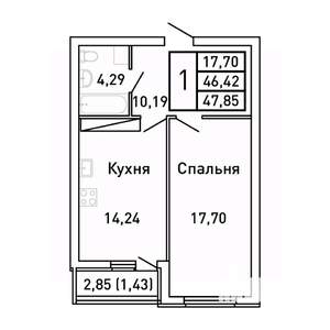 1-к квартира, вторичка, 48м2, 17/25 этаж