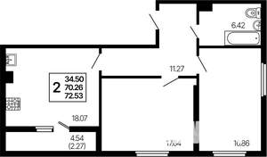 2-к квартира, строящийся дом, 73м2, 16/21 этаж