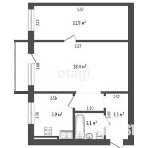 2-к квартира, вторичка, 43м2, 3/5 этаж