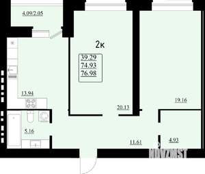 2-к квартира, вторичка, 77м2, 6/8 этаж