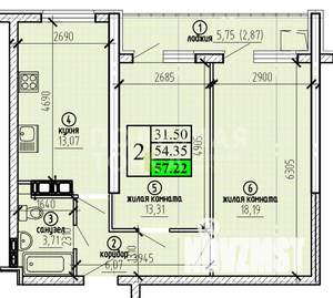 2-к квартира, сданный дом, 57м2, 10/25 этаж