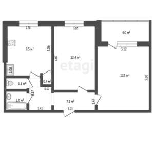 2-к квартира, вторичка, 50м2, 11/12 этаж